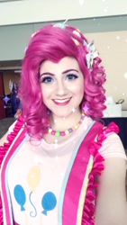 Size: 540x960 | Tagged: safe, artist:sarahndipity cosplay, derpibooru import, pinkie pie, human, clothes, cosplay, costume, irl, irl human, jewelry, necklace, photo