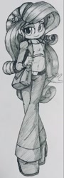 Size: 671x1865 | Tagged: safe, artist:shadowhawx, derpibooru import, rarity, equestria girls, belly button, lidded eyes, looking at you, midriff, pencil drawing, purse, smiling, solo, traditional art