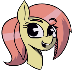 Size: 647x621 | Tagged: safe, artist:exvius, derpibooru import, oc, oc only, oc:pineapple pizza, earth pony, pony, cute, eye clipping through hair, happy, ponytail, solo