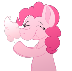 Size: 1214x1188 | Tagged: safe, artist:xppp1n, pinkie pie, earth pony, pony, :t, bipedal, cotton candy, eating, eyes closed, female, holding, mare, simple background, smiling, solo, transparent background