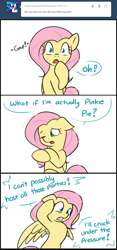 Size: 701x1500 | Tagged: safe, artist:theparagon, derpibooru import, fluttershy, pegasus, pony, andrea libman, ask, ask trixie, comic, existential crisis, female, mare, panicking, voice actor joke