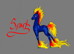Size: 1043x766 | Tagged: safe, artist:joan-grace, derpibooru import, oc, oc only, oc:spark, earth pony, pony, earth pony oc, gray background, simple background, solo