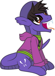 Size: 1037x1441 | Tagged: safe, artist:lightningbolt, derpibooru exclusive, derpibooru import, original species, pony, snake, snake pony, .svg available, clothes, cobra starship, derp, fangs, forked tongue, gabe saporta, hoodie, male, open mouth, ponified, scales, shirt, simple background, sitting, slit eyes, snake tail, stallion, svg, transparent background, undershirt, vector