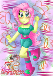 Size: 3150x4500 | Tagged: safe, artist:kamikiku, derpibooru import, fluttershy, equestria girls, breasts, hootershy, smiling