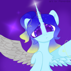 Size: 1326x1326 | Tagged: safe, artist:memengla, oc, oc only, alicorn, pony, alicorn oc, bracelet, free art, gradient mane, horn ring, jewelry, looking at you, spread wings