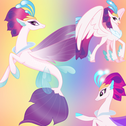 Size: 800x800 | Tagged: safe, artist:twilightsparklefan99, derpibooru import, queen novo, classical hippogriff, hippogriff, seapony (g4), my little pony: the movie, beak, claws, collar, colored pupils, crown, dorsal fin, feather, female, fin wings, fish tail, flowing tail, glow, jewelry, purple eyes, purple mane, regalia, simple bac, smiling, solo, spread wings, tail, vector, wings