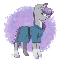 Size: 1697x1780 | Tagged: safe, artist:moccabliss, derpibooru import, maud pie, earth pony, pony, abstract background, clothes, female, looking at you, looking sideways, mare, solo