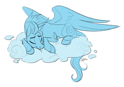 Size: 2119x1481 | Tagged: safe, artist:probablyfakeblonde, derpibooru import, oc, oc only, oc:andrew swiftwing, pegasus, cloud, cloud nap, sketch, sleeping, wings