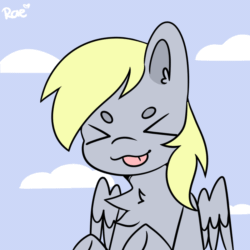 Size: 1200x1200 | Tagged: safe, artist:kokoaapuff, derpibooru import, derpy hooves, pegasus, pony, :p, ><, animated, bust, chest fluff, cute, dancing, derpabetes, ear fluff, ears, eyes closed, solo, tongue, tongue out