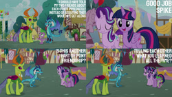 Size: 1280x720 | Tagged: safe, derpibooru import, edit, edited screencap, editor:quoterific, screencap, princess ember, spike, starlight glimmer, thorax, twilight sparkle, twilight sparkle (alicorn), alicorn, changedling, changeling, dragon, pony, unicorn, season 7, triple threat, ^^, cute, eyes closed, female, king thorax, male, mare, open mouth, smiling, twiabetes