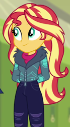 Size: 275x495 | Tagged: safe, derpibooru import, screencap, sunset shimmer, equestria girls, equestria girls series, holidays unwrapped, spoiler:eqg series (season 2), cropped, solo, winter break-in