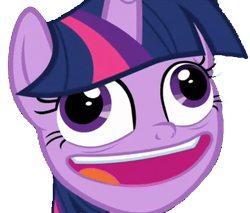 Size: 395x336 | Tagged: safe, derpibooru import, edit, edited screencap, screencap, twilight sparkle, twilight sparkle (alicorn), alicorn, pony, best gift ever, background removed, crazy face, cropped, derp, faic, female, food, mare, meme, meme face, meme template, open mouth, pudding, pudding face, smiling, solo, twilight sparkle is best facemaker, twilynanas, wall eyed, wat