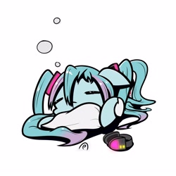 Size: 4000x4000 | Tagged: safe, artist:professionalpuppy, derpibooru import, earth pony, anime, cute, female, hatsune miku, headphones, mare, pillow, sleeping, vocaloid