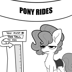 Size: 3000x3000 | Tagged: safe, artist:tjpones, derpibooru import, oc, oc only, oc:brownie bun, earth pony, pony, horse wife, banner, black and white, brownie bun is not amused, ear fluff, ears, earth pony oc, female, grayscale, high res, lidded eyes, mare, monochrome, saddle, simple background, solo, tack, unamused, white background