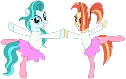 Size: 4680x2936 | Tagged: safe, artist:hubfanlover678, derpibooru import, lighthoof, shimmy shake, earth pony, ballerina, clothes, duo, female, simple background, standing on one leg, white background