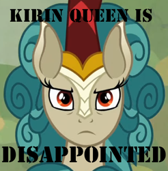 Size: 481x489 | Tagged: safe, derpibooru import, edit, edited screencap, screencap, rain shine, kirin, disappointed, female, frown, looking at you, meme, message, red eyes, solo, text