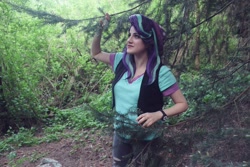 Size: 1792x1194 | Tagged: safe, artist:sarahndipity cosplay, derpibooru import, starlight glimmer, human, beanie, clothes, cosplay, costume, everfree northwest, everfree northwest 2019, forest, hat, irl, irl human, photo