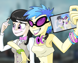 Size: 2721x2204 | Tagged: safe, artist:drewdini, derpibooru import, dj pon-3, octavia melody, vinyl scratch, human, female, headphones, humanized, lesbian, scratchtavia, selfie, shipping