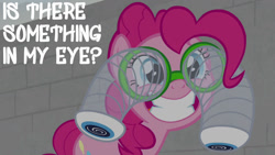 Size: 1280x720 | Tagged: safe, derpibooru import, edit, edited screencap, editor:quoterific, screencap, pinkie pie, earth pony, pony, season 9, the last laugh, cute, diapinkes, female, glasses, grin, mare, smiling, solo