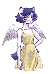 Size: 1820x2588 | Tagged: safe, artist:lunnitavaldez, derpibooru import, oc, oc only, oc:lunnita, anthro, pegasus, anthro oc, blushing, clothes, dress, female, mare, short hair, simple background, solo, white background