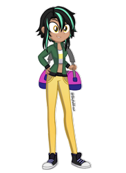 Size: 1448x1978 | Tagged: safe, artist:skyfallfrost, derpibooru import, oc, oc:hazel (skyfallfrost), equestria girls, belly button, clothes, converse, female, jacket, midriff, pants, shirt, shoes, simple background, sneakers, solo, transparent background