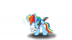 Size: 1440x799 | Tagged: safe, artist:ceehoff, derpibooru import, rainbow dash, pegasus, pony, bipedal, female, guitar, mare, music notes, musical instrument, simple background, solo, white background