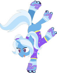 Size: 1147x1468 | Tagged: safe, artist:samsailz, derpibooru import, trixie, pony, unicorn, :p, alternate hairstyle, babysitter trixie, clothes, handstand, hoodie, roller skates, skates, solo, tongue, tongue out, upside down