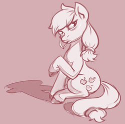 Size: 863x853 | Tagged: safe, artist:applepost67, derpibooru import, applejack, earth pony, pony, cigarette, female, hatless, mare, missing accessory, monochrome, raised hoof, raised leg, shadow, sitting, smoking, solo