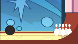 Size: 1280x720 | Tagged: safe, derpibooru import, screencap, slice of life (episode), background, bowling alley, bowling ball, bowling pin, imagine spot, liminal space, scenic ponyville