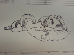 Size: 1280x960 | Tagged: safe, artist:jxx_3, derpibooru import, rarity, pony, unicorn, female, mare, pillow, sketch, solo, traditional art