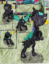 Size: 2549x3299 | Tagged: safe, artist:l9obl, derpibooru import, changeling, angry, comic, hissing, magic, once upon a time in canterlot