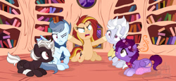 Size: 1024x470 | Tagged: safe, artist:sapphiretwinkle, derpibooru import, oc, oc only, oc:amber blaze, oc:flora, oc:frost bite, oc:goosebumps, oc:meringue, earth pony, pegasus, pony, the beginning of the end, base used, female, mare