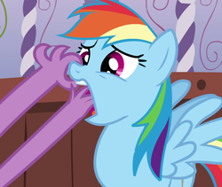 Size: 1280x1080 | Tagged: safe, derpibooru import, screencap, rainbow dash, spike, dragon, pegasus, pony, ponyville confidential, season 2, cropped, duo, female, female focus, male, mare, offscreen character, offscreen male, solo focus