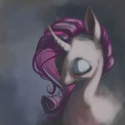 Size: 2000x2000 | Tagged: source needed, safe, artist:baccizoof, derpibooru import, rarity, pony, unicorn, curved horn, eyes closed, female, horn, mare, solo