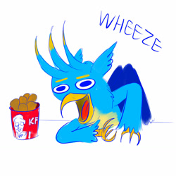 Size: 1280x1280 | Tagged: safe, artist:horsesplease, gallus, chicken, faic, fried chicken, gallus the rooster, gallusposting, kfc, laughing, meme, smiling, solo, stupid, wheeze