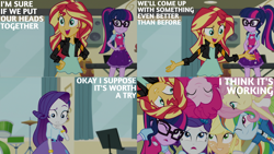 Size: 1280x720 | Tagged: safe, derpibooru import, edit, edited screencap, editor:quoterific, screencap, applejack, fluttershy, pinkie pie, rainbow dash, rarity, sci-twi, sunset shimmer, twilight sparkle, dance magic, equestria girls, spoiler:eqg specials, ^^, blouse, bowtie, bracelet, clothes, cute, cutie mark, cutie mark on clothes, dashabetes, diapinkes, dress, drums, eyes closed, female, glasses, hairpin, humane five, humane seven, humane six, jackabetes, jackebetes, jacket, jewelry, leather jacket, musical instrument, one eye closed, open mouth, ponytail, shimmerbetes, shirt, shyabetes, smiling, sunsass shimmer, t-shirt, twiabetes