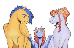 Size: 2317x1500 | Tagged: safe, artist:celeriven, derpibooru import, amber laurel, flash sentry, oc, oc:sunny spring, pony, colt, family, female, male, offspring, parent:amber laurel, parent:flash sentry, shipping, simple background, straight, white background