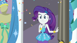 Size: 1920x1080 | Tagged: safe, derpibooru import, screencap, rarity, better together, equestria girls, fomo, rarity peplum dress, solo