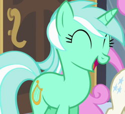 Size: 796x726 | Tagged: safe, derpibooru import, screencap, lyra heartstrings, twinkleshine, pony, unicorn, a canterlot wedding, season 2, background pony, cropped, cute, eyes closed, female, lyrabetes, mare, open mouth