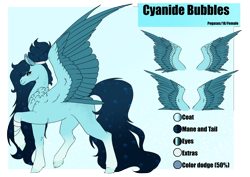 Size: 4961x3508 | Tagged: safe, artist:oneiria-fylakas, derpibooru import, oc, oc:cyanide bubbles, pegasus, pony, female, mare, reference sheet, solo