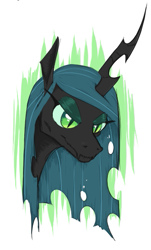 Size: 335x554 | Tagged: safe, artist:jargon scott, queen chrysalis, changeling, changeling queen, bust, female, grin, lidded eyes, portrait, simple background, slit eyes, smiling, solo, white background