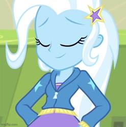 Size: 444x450 | Tagged: safe, derpibooru import, edit, edited screencap, screencap, trixie, better together, equestria girls, forgotten friendship, cropped