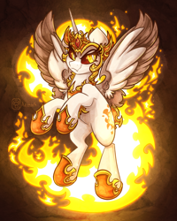 Size: 800x1000 | Tagged: safe, artist:azimooth, derpibooru import, daybreaker, princess celestia, alicorn, female, fire, jewelry, regalia, solo