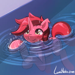 Size: 750x750 | Tagged: safe, artist:lumineko, derpibooru import, oc, unicorn, solo, swimming