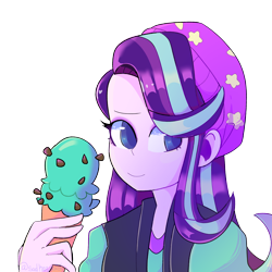 Size: 3000x3000 | Tagged: safe, artist:sadkazooist, derpibooru import, starlight glimmer, equestria girls, mirror magic, spoiler:eqg specials, beanie, clothes, cute, female, food, glimmerbetes, hat, high res, ice cream, looking at you, simple background, smiling, smiling at you, solo, transparent background