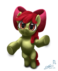 Size: 1200x1455 | Tagged: safe, artist:mrs1989, derpibooru import, apple bloom, earth pony, pony, apple bloom's bow, bipedal, bow, female, filly, hair bow, looking at you, simple background, solo, transparent background