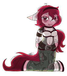 Size: 1345x1522 | Tagged: safe, artist:inspiredpixels, derpibooru import, oc, oc only, anthro, pony, bandage, ears, female, floppy ears, looking at you, mare, simple background, solo, transparent background