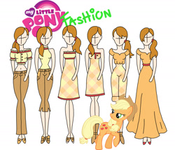 Size: 1985x1701 | Tagged: safe, artist:willemijn1991, derpibooru import, applejack, earth pony, human, pony, clothes, dress, female, hat, looking back, mannequin, mare, simple background, white background