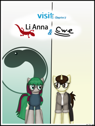 Size: 1750x2333 | Tagged: safe, artist:99999999000, derpibooru import, oc, oc only, oc:cwe, oc:li anna, gecko, pony, comic:visit, clothes, comic, female, glasses, male