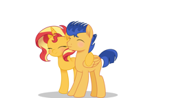 Size: 7000x4000 | Tagged: safe, artist:glistelle, derpibooru import, flash sentry, sunset shimmer, pony, blushing, female, flashimmer, male, shipping, straight